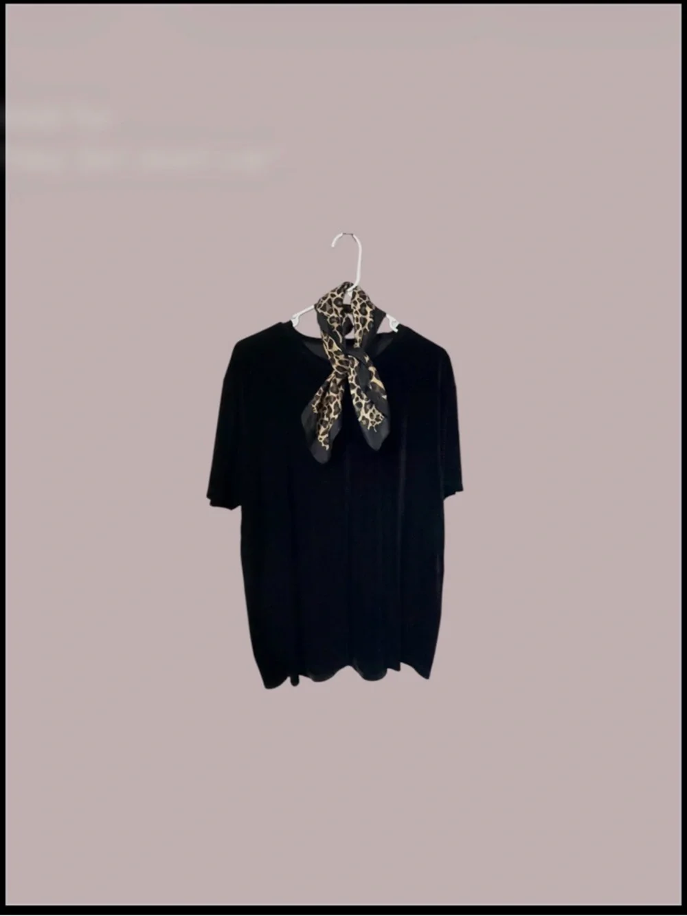 Forever 21 Black Short Sleeve Tee with Leopard Scarf Accent - Picture 1 of 3